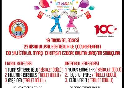 23 Nisan Ulusal Egemenlik ve Çocuk Bayramı İstiklal Marşını ezbere okuma yarışmasının sonuç videosu